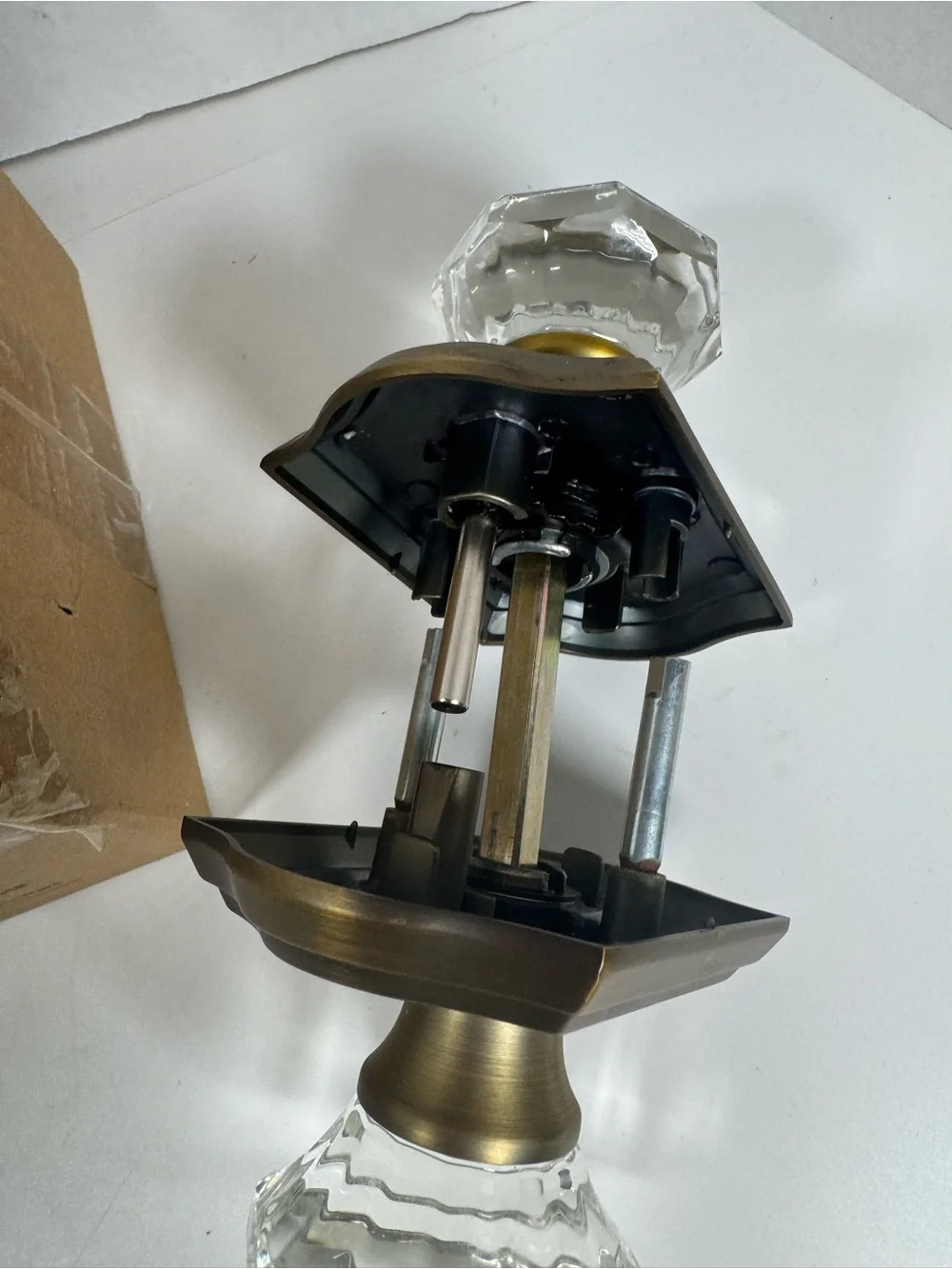 Glass Crystal Door Knob Pair with Antique Brass Backplates - Unbranded